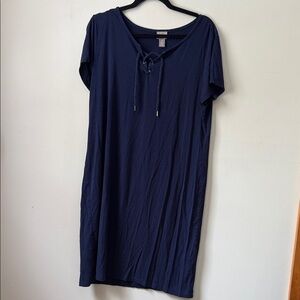 Chico's Navy Blue Midi Dress with Lace-Up Neck